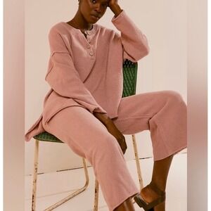 FREE PEOPLE Beach Hailee Sweater Set Dusty Himalayan Lounge Oversized  Pink XS
